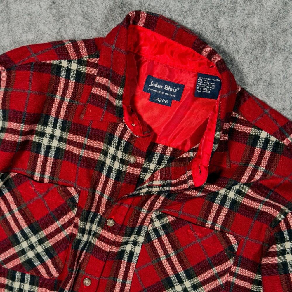 John Blair Red Plaid Button Down Shirt Men's Large L Vintage Flannel